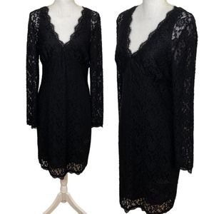 Adrianna Papell Evening Dress Lace Overlay Black V-neck Sheath Midi Formal 14
